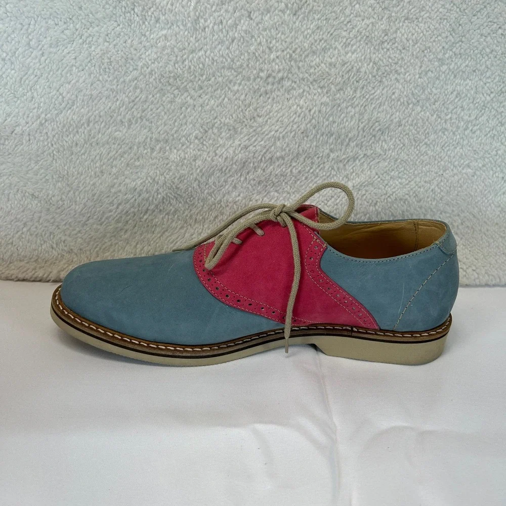 1901 Mens Blue Pink Leather Suede Saddle Oxford Brogue Shoes M23109 Size 9.5M